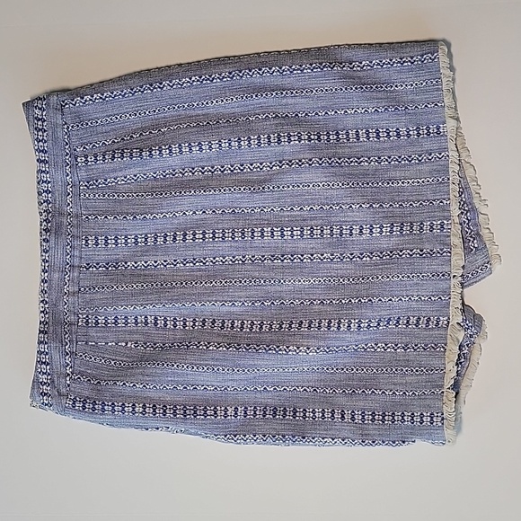 Ann Taylor Loft Mini Pencil Skirt Faux Wrap Lined Side Zip Blue White Chambray 4 - Picture 3 of 13